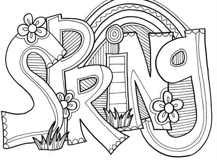 Spring written with large letters free printable flower coloring pages surrounded by flowers spring coloring sheets free coloring pages coloring pages