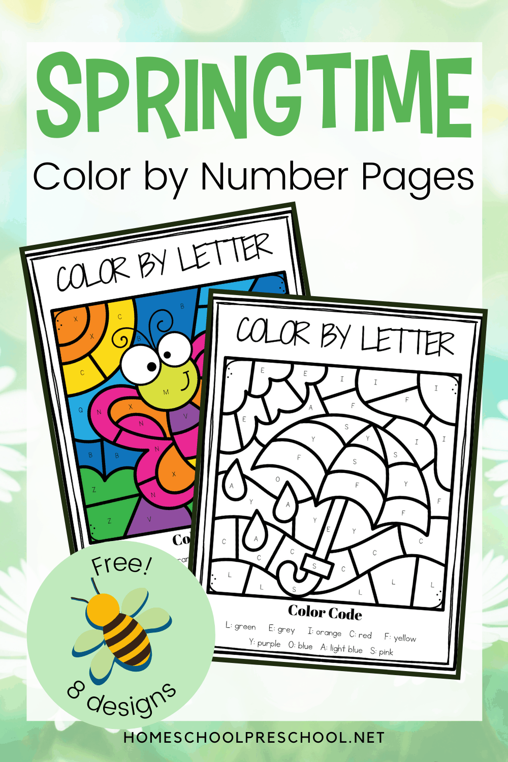 Free printable spring color by alphabet worksheets