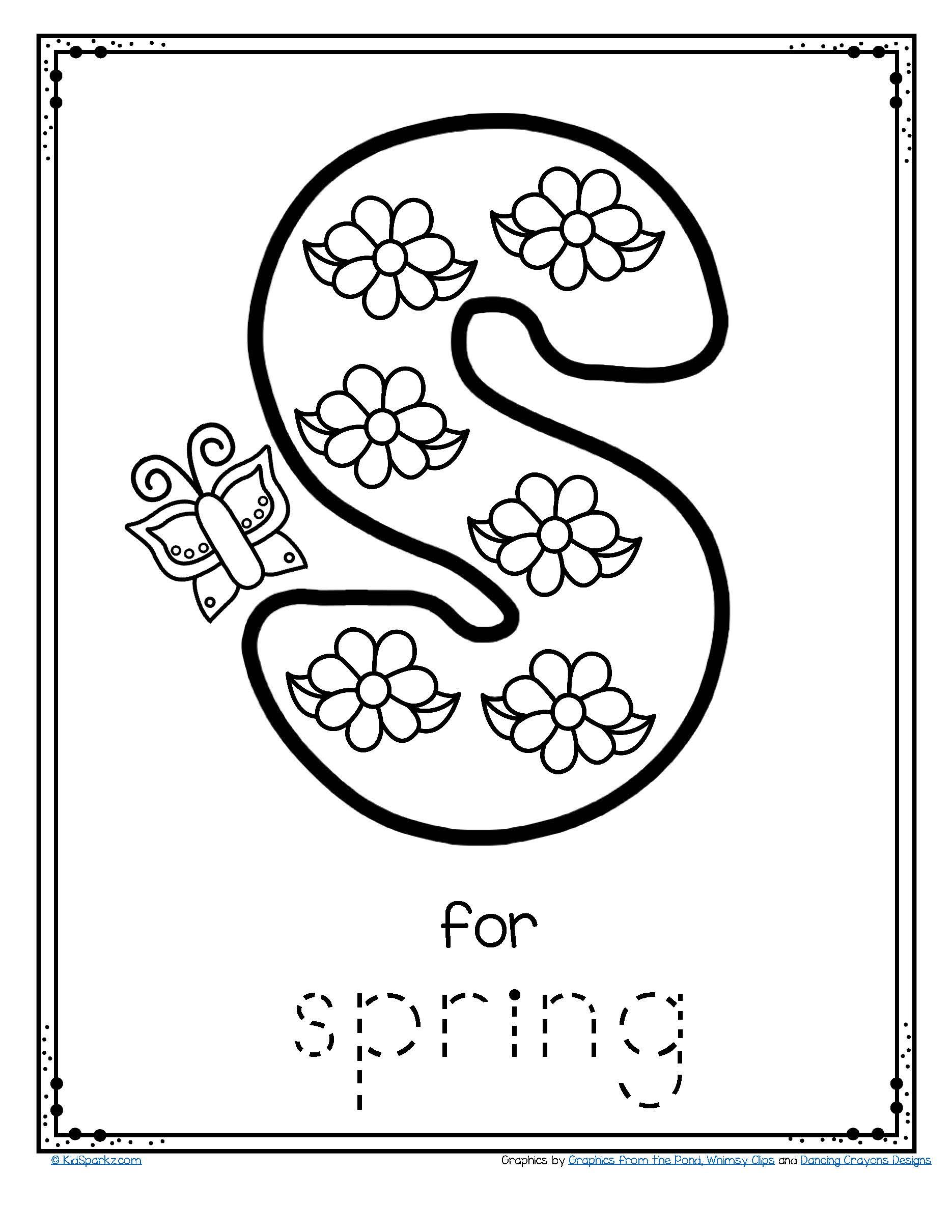 Free letter s for spring trace and color alphabet printable alphabet freeprintable springpriâ spring worksheet preschool worksheets free preschool printables