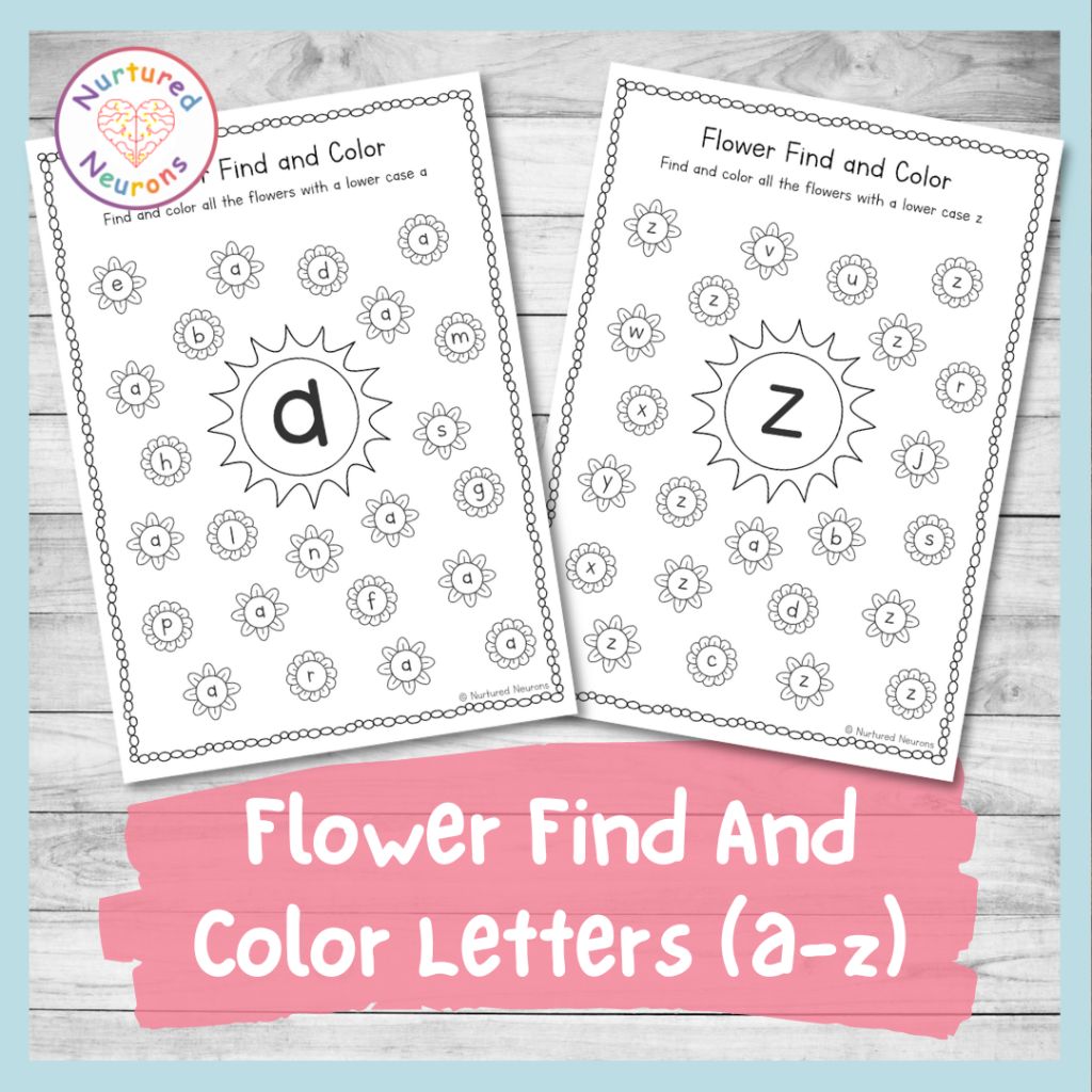 Flower find and color the letters worksheets spring letter recognition