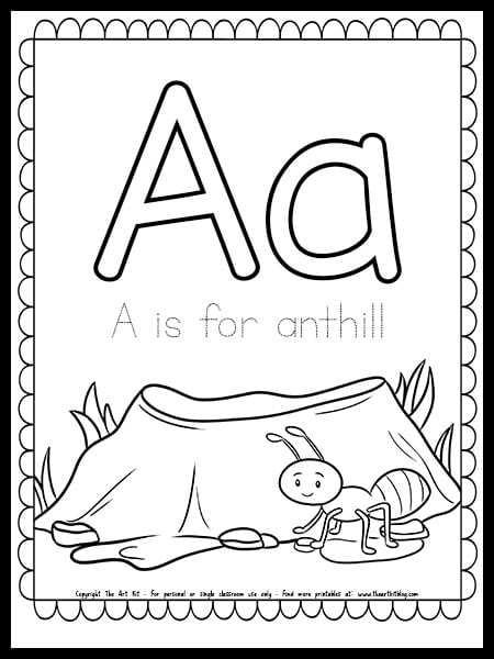 Letter a is for anthill free spring coloring page â the art kit