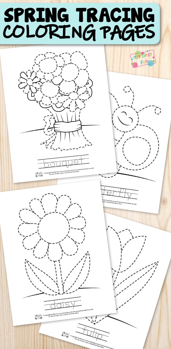 Spring tracing coloring pages