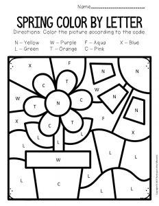 Color by capital letter spring preschool worksheets