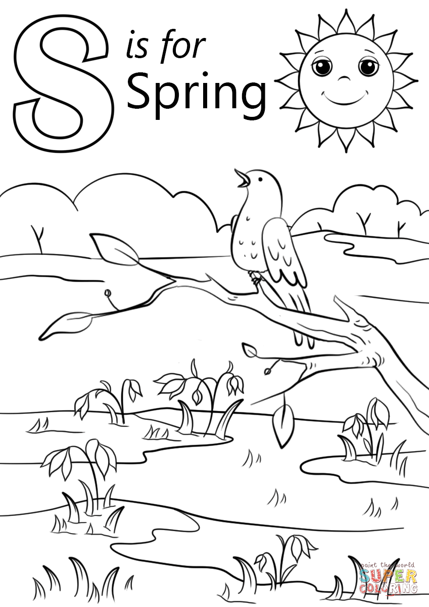 Letter s is for spring coloring page free printable coloring pages