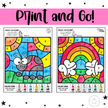 Spring color by letter recognition practice worksheets editable coloring pages made by teachers