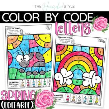 Spring color by letter recognition practice worksheets editable coloring pages made by teachers