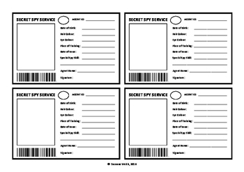 Spy id card secret agent template by suzanne welch teaching resources