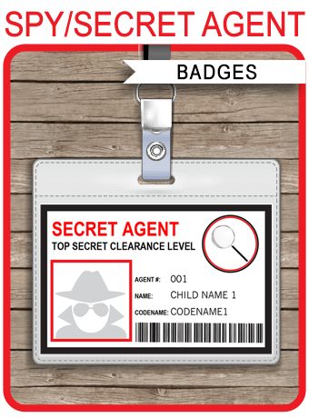 Secret agent badge template printable spy badge birthday party favor