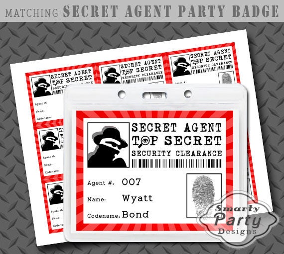 Secret agent spy detective party badge printable pdf instant download instant download