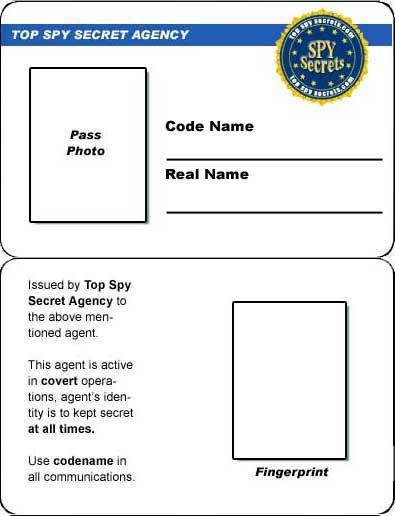 Spy id card template spy party secret agent party id card template