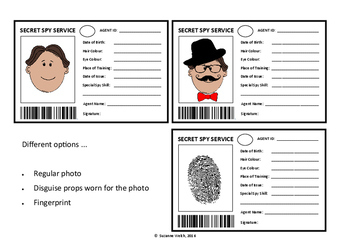 Spy id card secret agent template by suzanne welch teaching resources