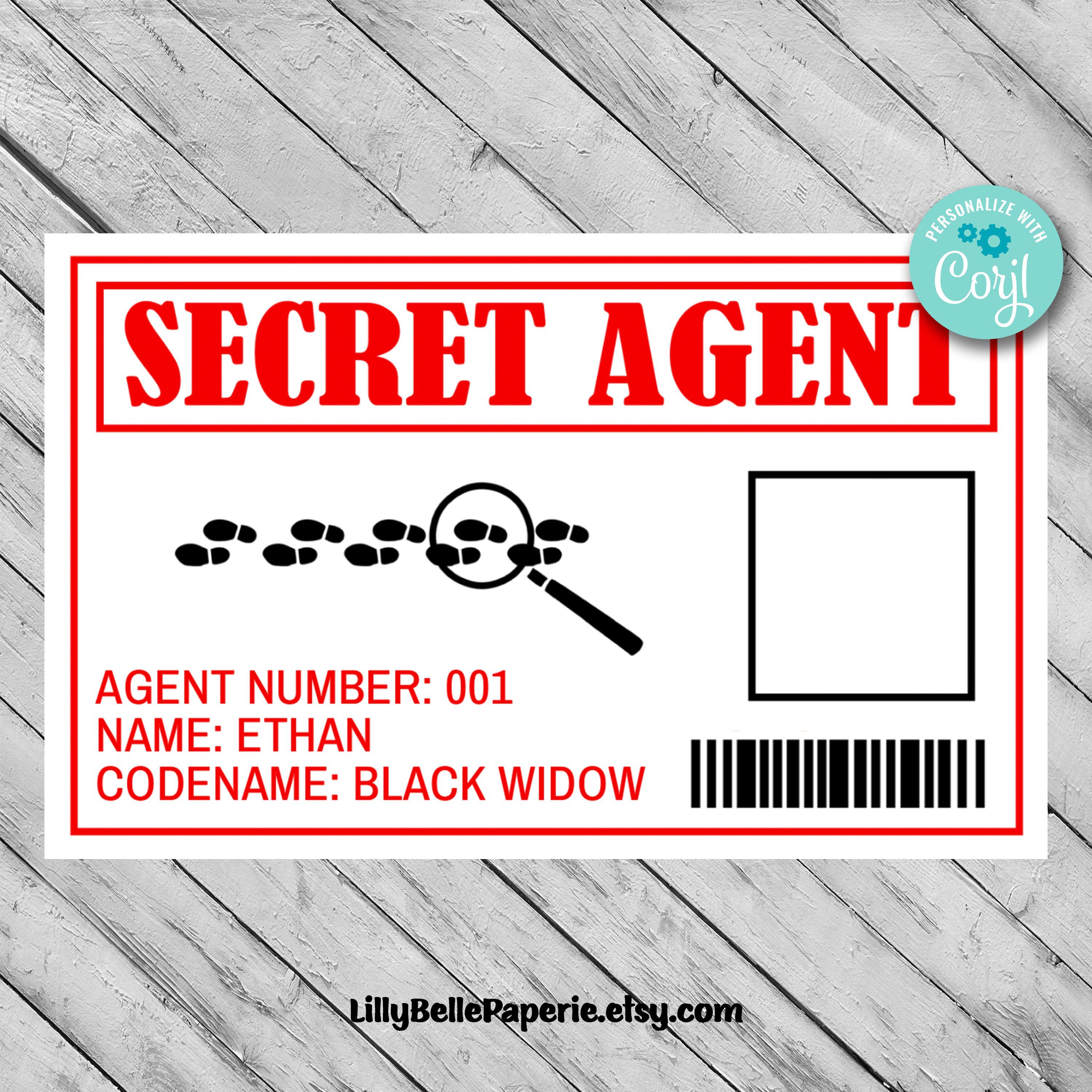 Red id badge secret agent spy birthday parties id card template