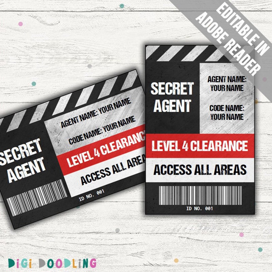 Secret agent id badge template spy birthday party secret agent party spy party favors secret agent costume spy costume printable