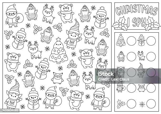 Spring or summer black and white i spy game for kids searching and counting activity with cute kawaii chick bee garden printable worksheet coloring page simple spotting puzzle with first flowers stock