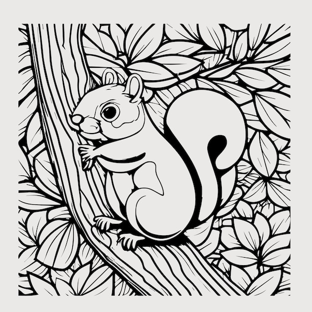 Premium vector squirrel vector outline black and white coloring book page for kids