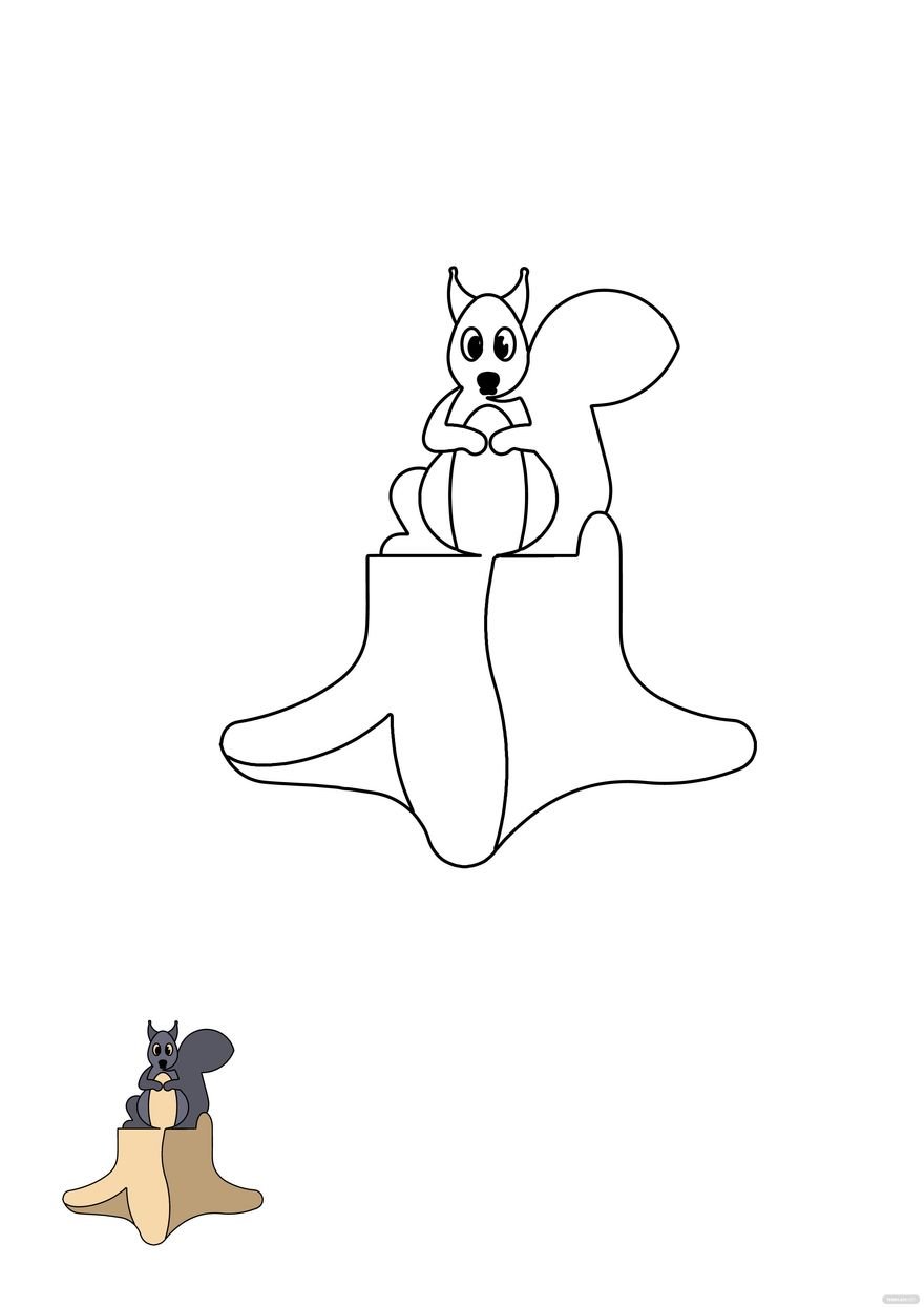 Free squirrel on tree stumps coloring page