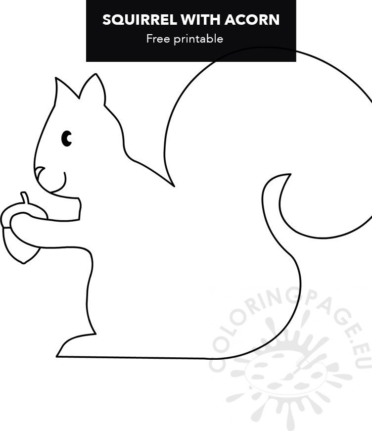 Squirrel with acorn outline coloring page