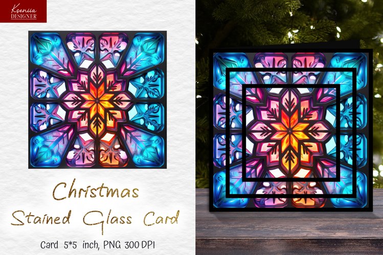 D snowflakes christmas cards glowing stained glass card