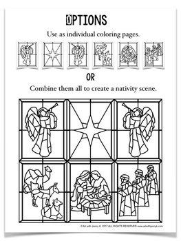 Stained glass christian christmas nativity scene coloring pages