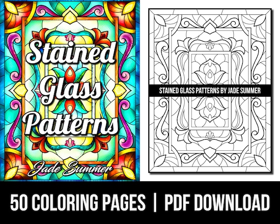 Pattern coloring pages stained glass patterns adult coloring book by jade summer digital coloring pages printable pdf download