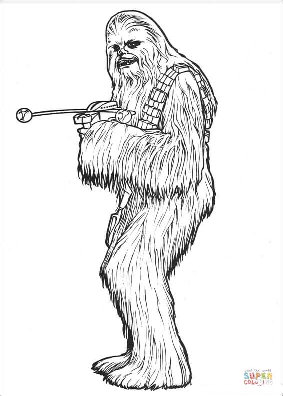 Chewbacca with bowcaster coloring page free printable coloring pages