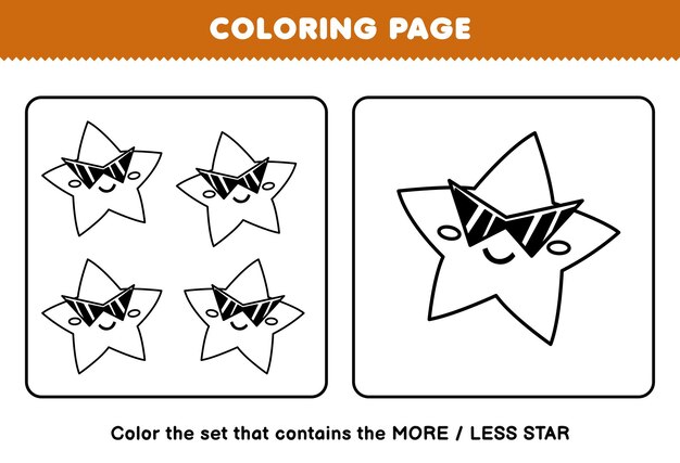 Premium vector education game for children coloring page more or less picture of cute cartoon star line art set printable solar system worksheet