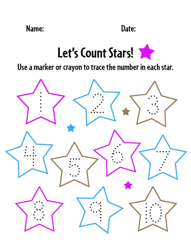 Free star worksheets for preschool â the hollydog blog