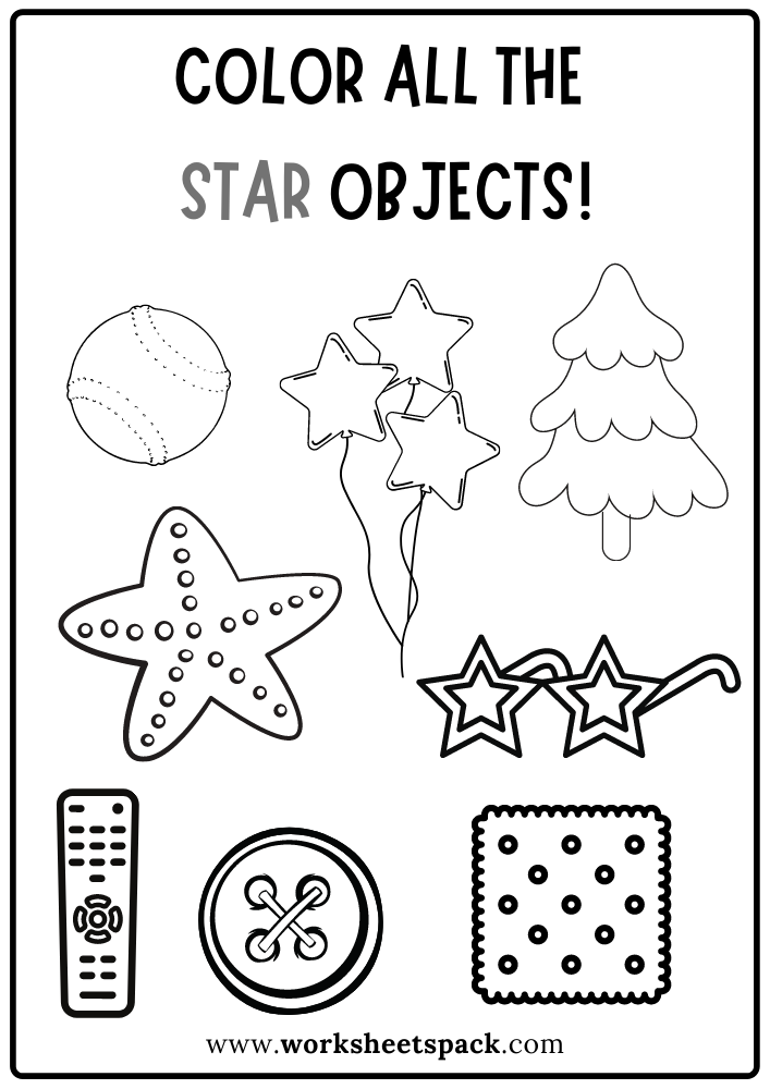 Color all the stars worksheet star shape activity sheets free printable for kids