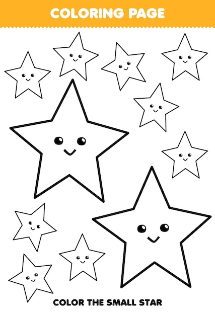 Premium vector education game for children coloring page big or small picture of geometric shape star line art printable worksheet