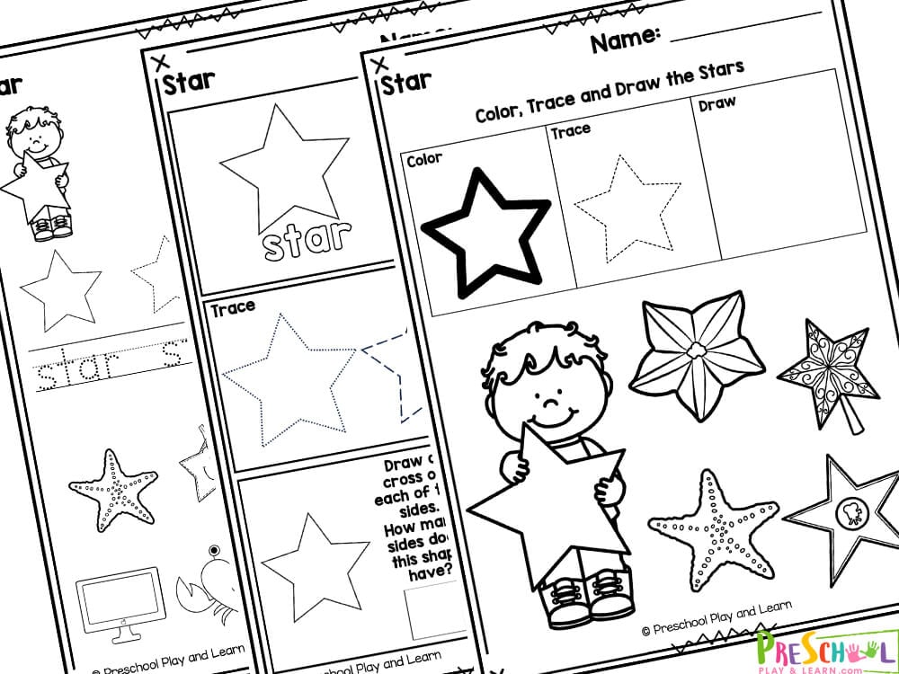 Free printable star shape worksheets for preschool