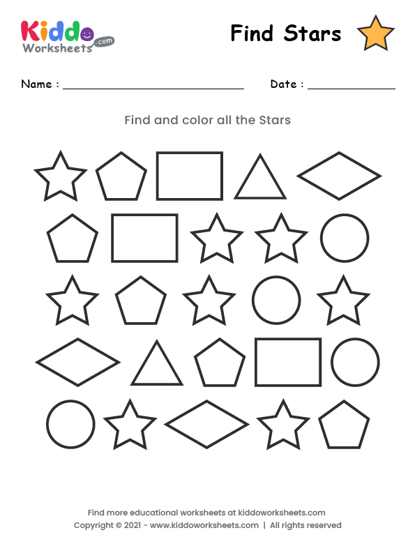 Free printable find star worksheet worksheet