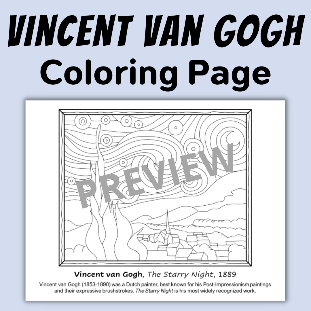 Vincent van gogh coloring sheet