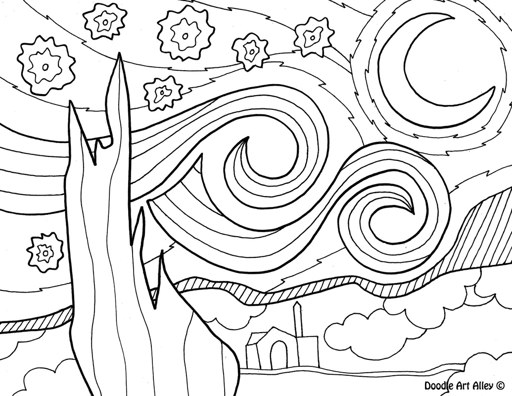 Famous art work coloring pages