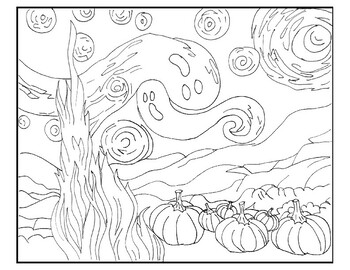 Starry night and the scream coloring pages