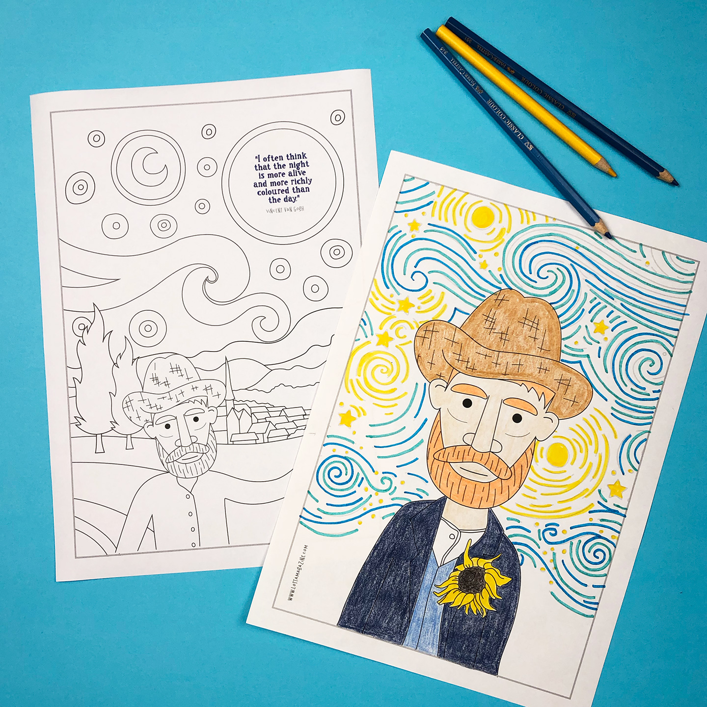 Van gogh colouring pages