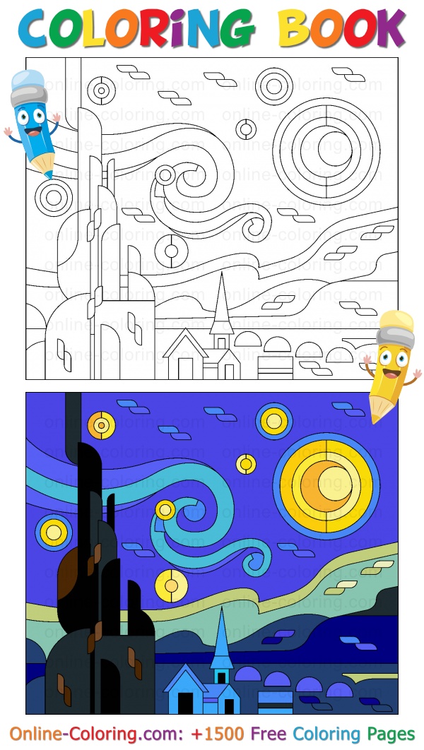 The starry night by vincent van gogh free online coloring page