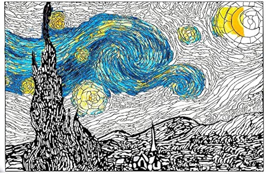 Personal prints van gogh starry night premium giant wall size adult coloring poster page
