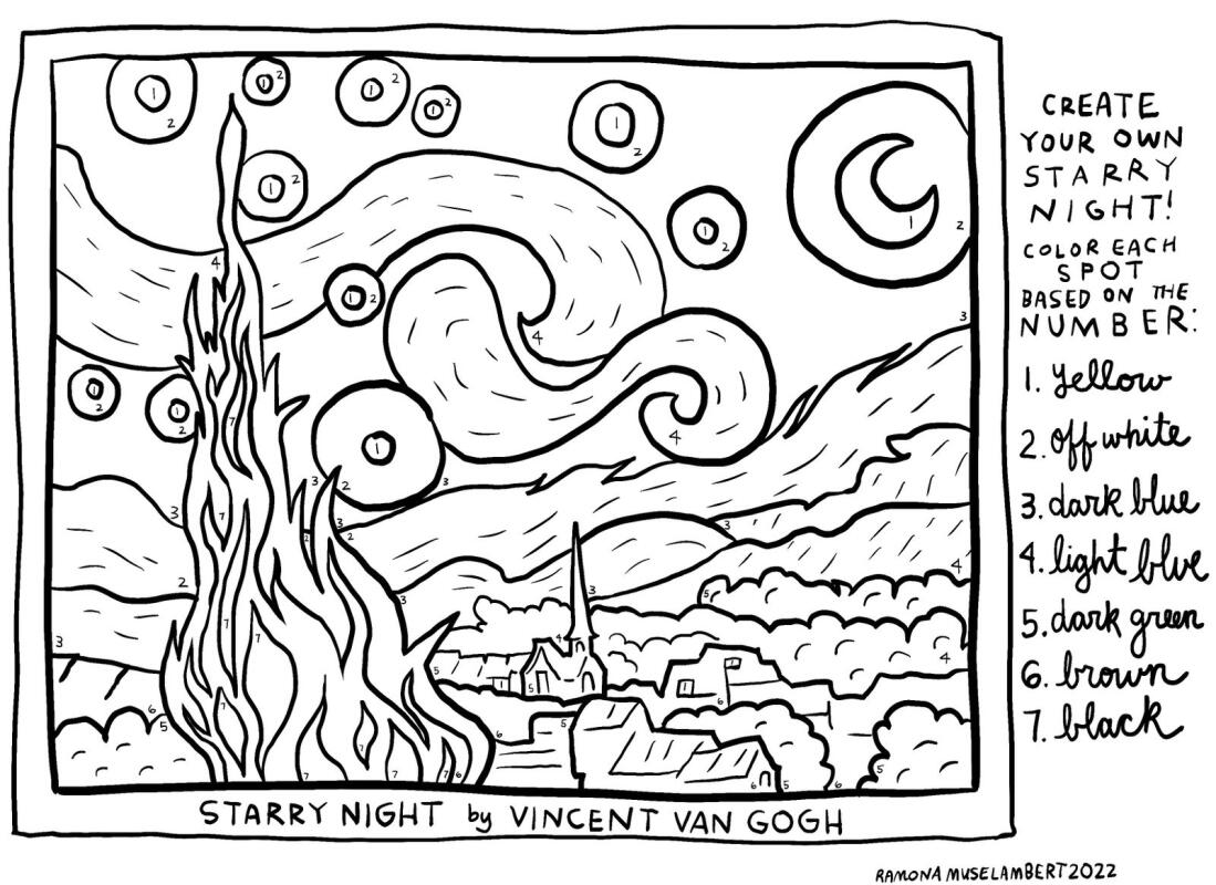 Print and color starry night paint by numbers the gazette
