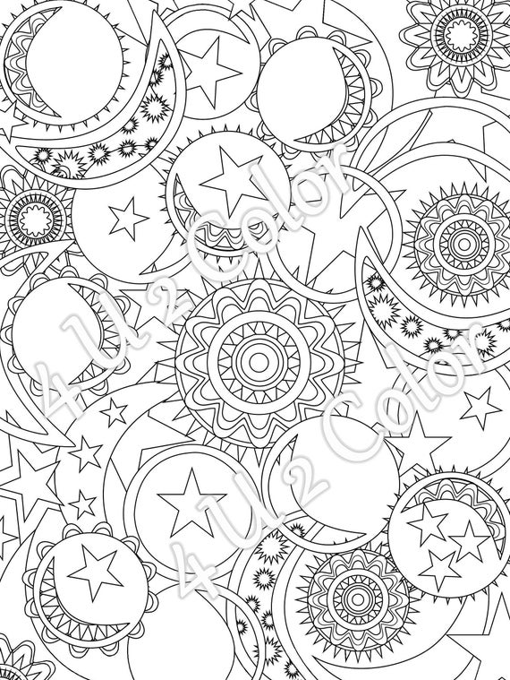 Sun moon stars coloring page sun moon stars coloring page adult coloring page printable coloring page downloadable page