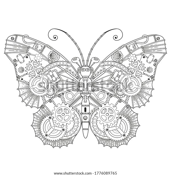 Steampunk vector coloring page vector coloring stock vector royalty free