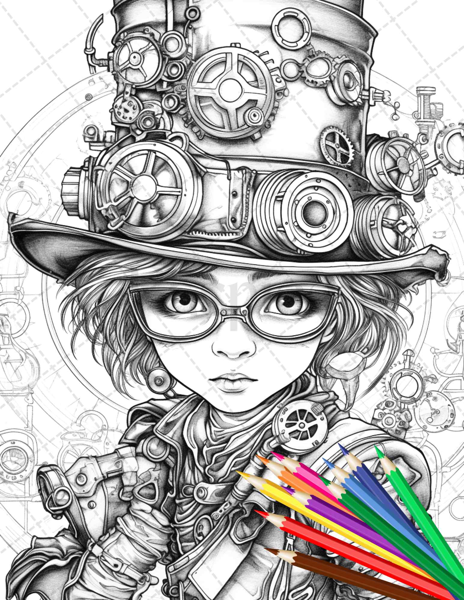 Adorable steampunk girls coloring pages printable for adults grays â coloring