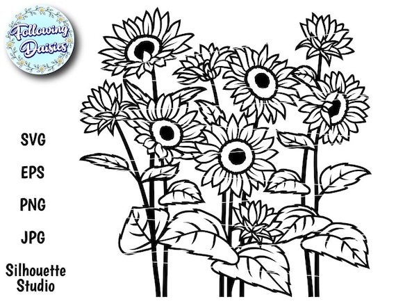 Sunflowers field in svg flowers floral decoration flowering meadow paper cut template svg files for cricut and silhouette