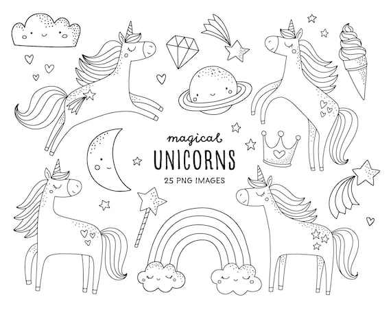 Unicorn digital stamps clipart unicorn coloring pages mercial use kawaii clipart cute unicorn stamps graphics baby shower birthday