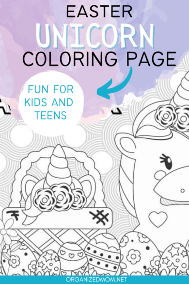 Easter unicorn coloring page for kids teens