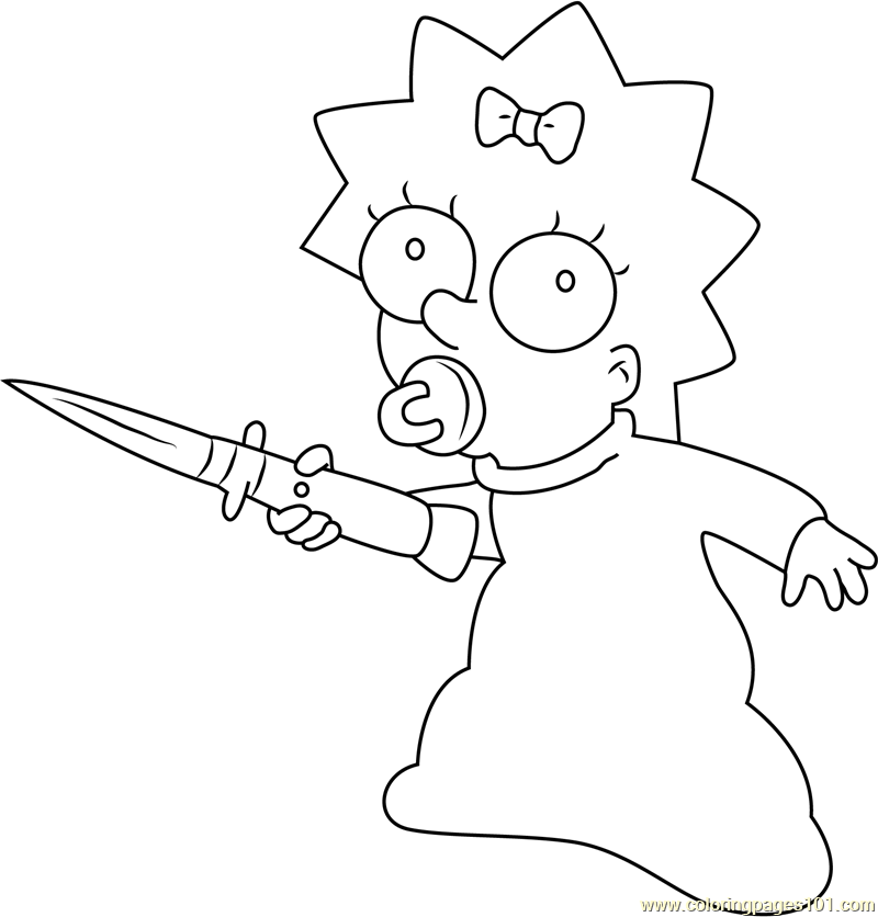 Maggie simpson with a knife coloring page for kids