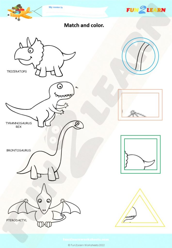 Steve and maggie dinosaurs worksheet match and color