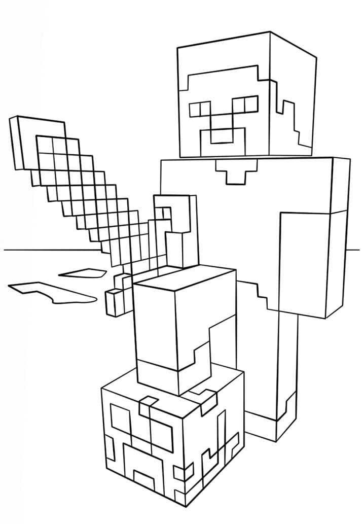 Cool steve minecraft coloring page