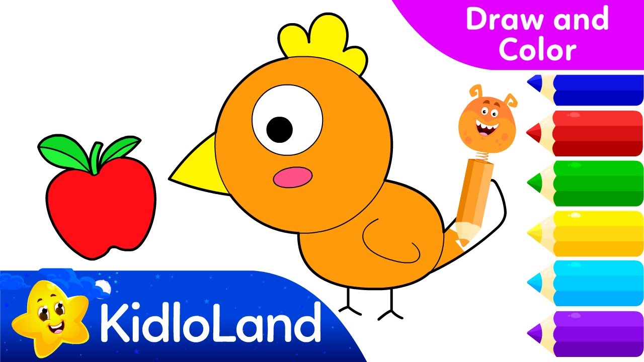 Draw and color a bird cute bird coloring for kids learn colors with kidloland drawing painting