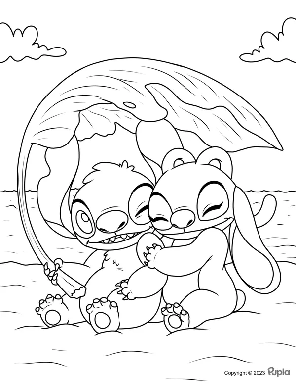 Stitch and angel in love coloring page love coloring pages angel coloring pages witch coloring pages