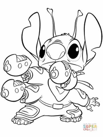 Stitch shows his blasters coloring page free printable coloring pages